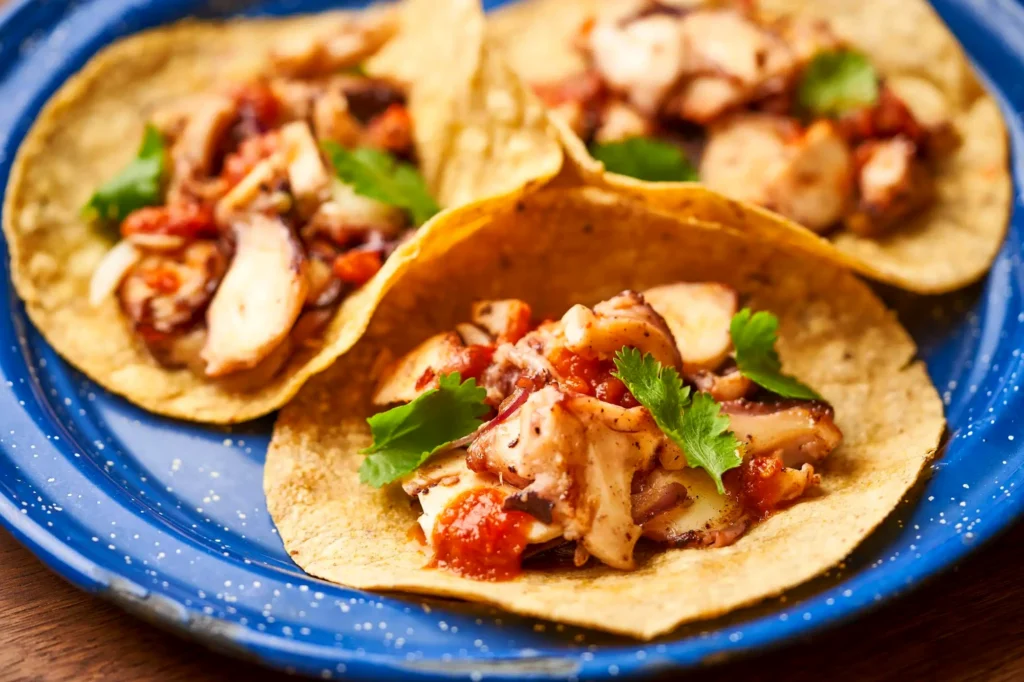 Tacos poulpe grillé et salsa tomate – ceviche Lyon restaurant mexicain